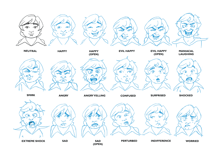 animation and comic character Expression sheet guide