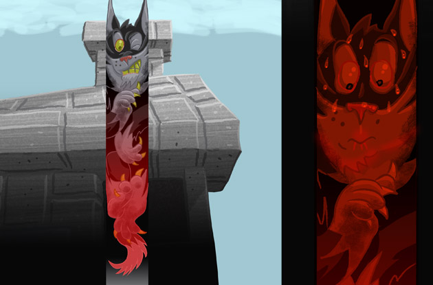 big bad wolf slides down the chimney illustration