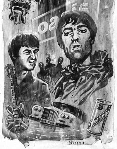 newspaper illustration of the band oasis