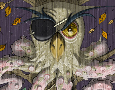 owl ivy octopus chimera illustration progress shot detail image