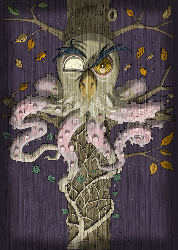 owl ivy octopus chimera illustration progress shot