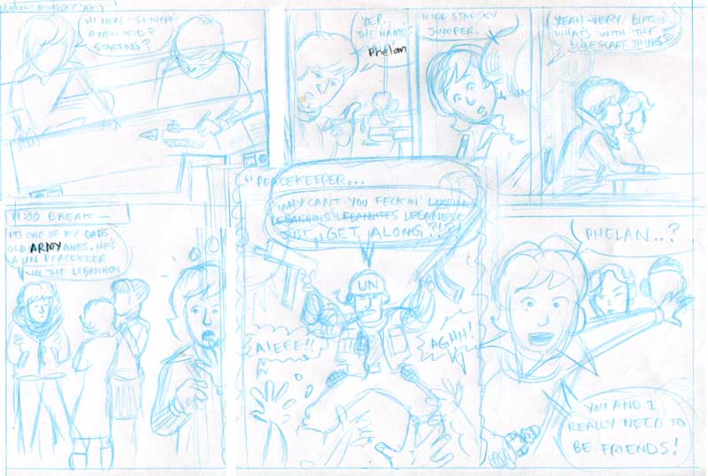 Rough comic pencils on A4