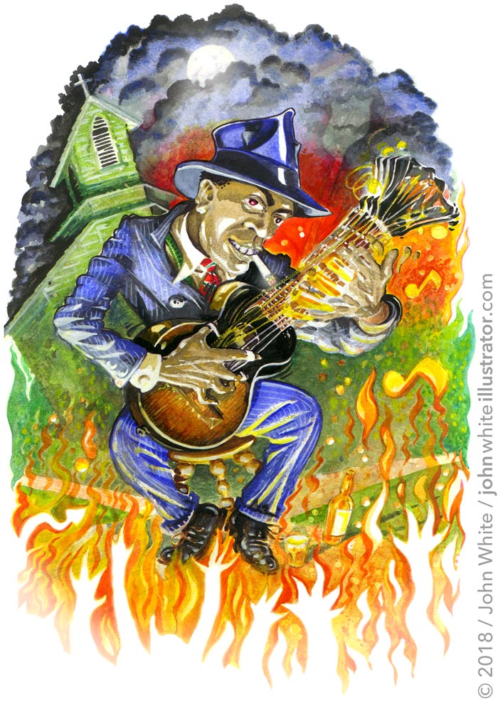 illustration art of bluesman robert johnson