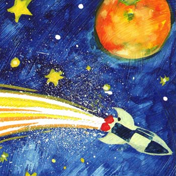 peview of painted illustration of a rocket