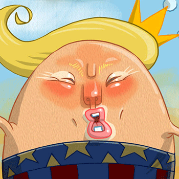 donal trump on his border wall illustration humpty dumpty