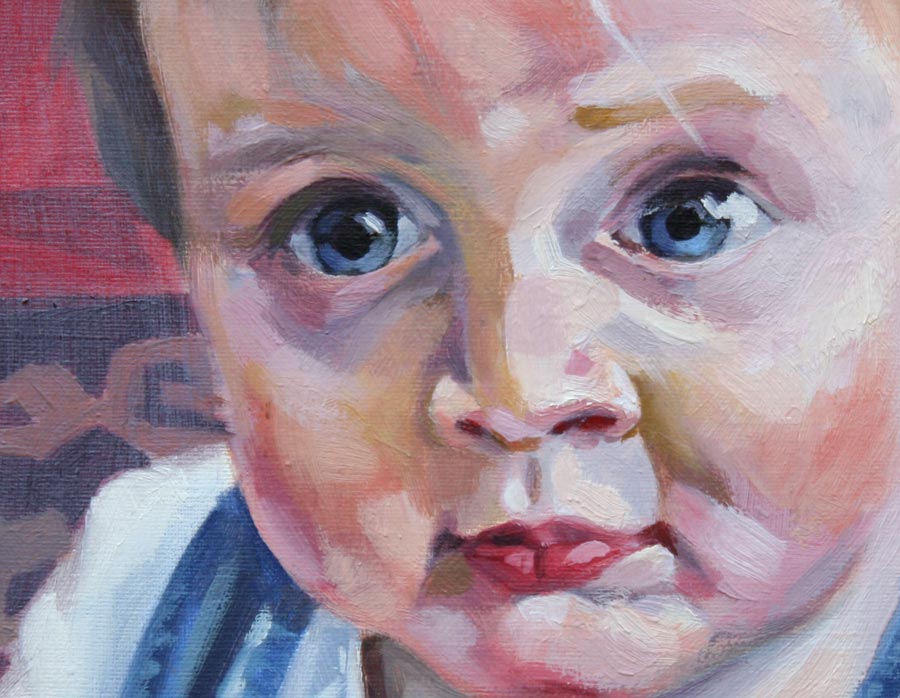 detail of baby painted portrait oil on canvas