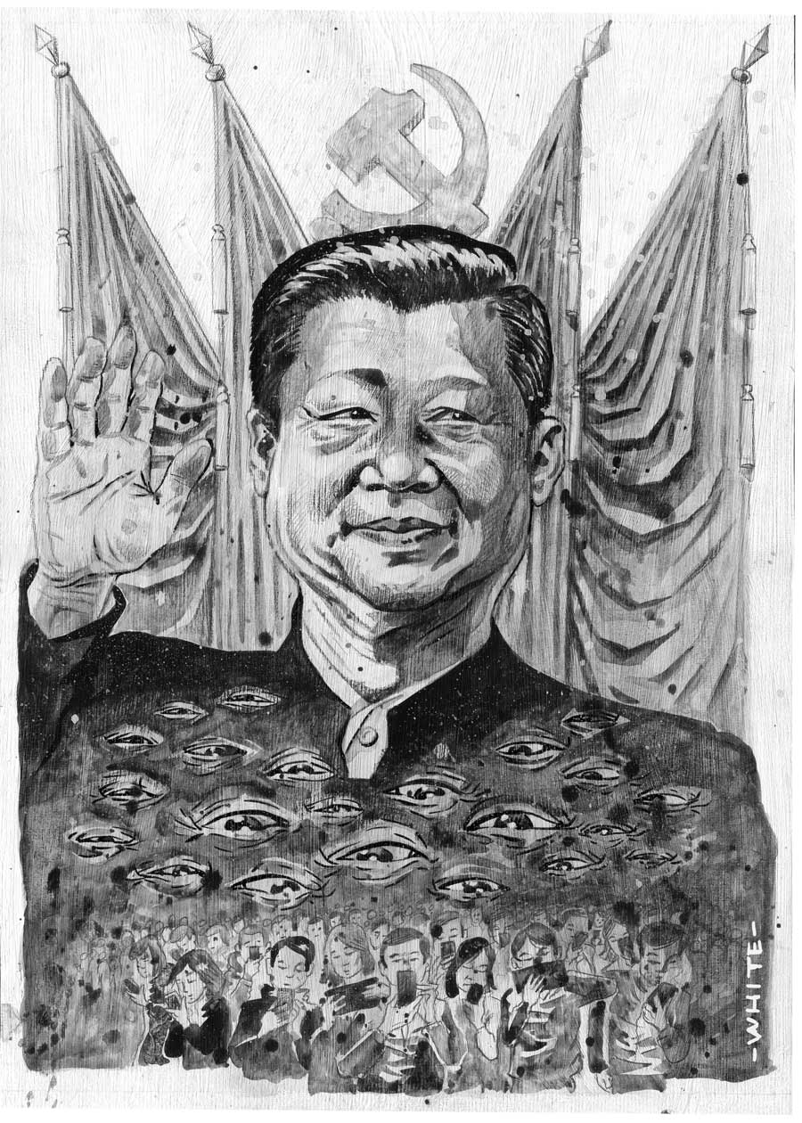 editorial newspaper style illustration of xi jinping
