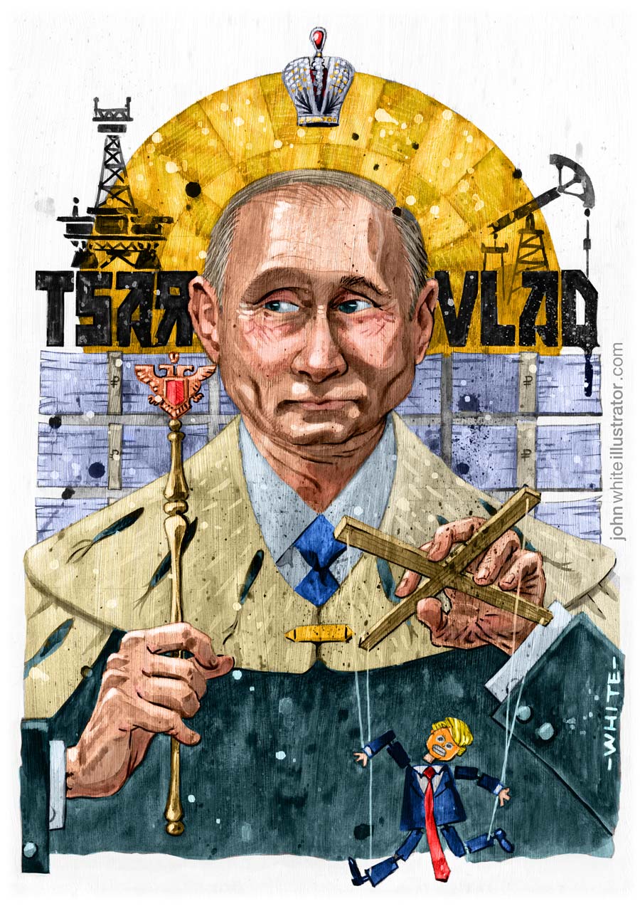 editorial newspaper style illustration of vladimir putin tsar colour