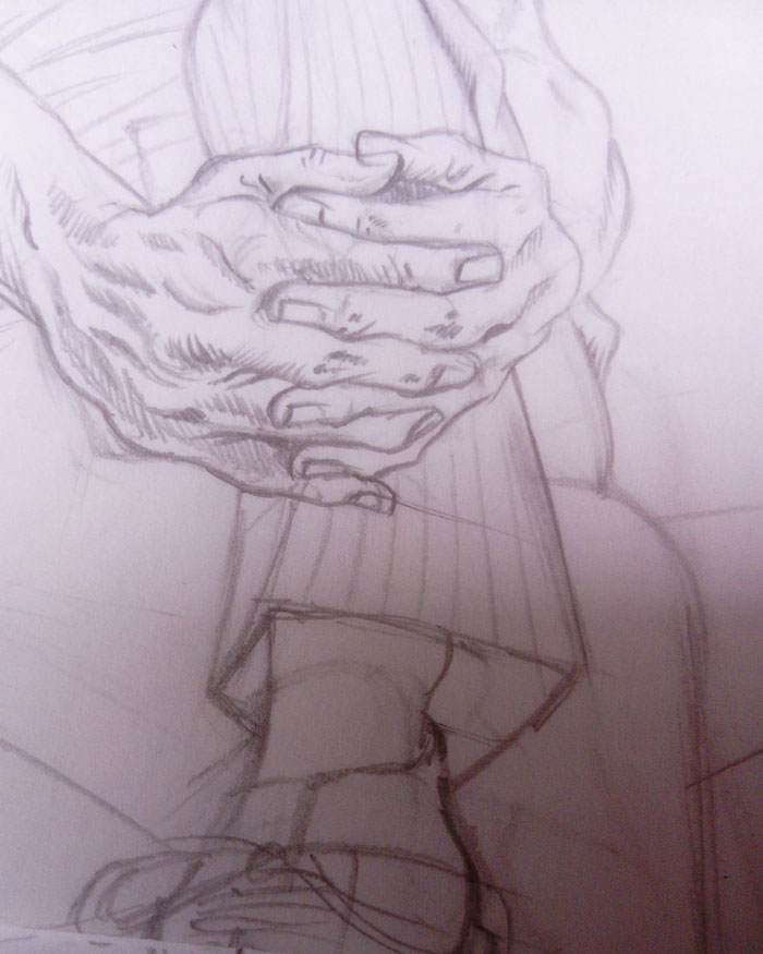 pencil study of clasped hands