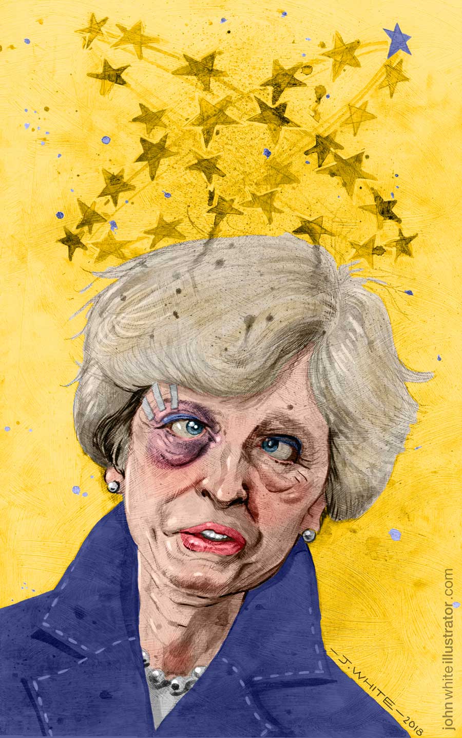 colour editorial illustration of theresa may and brexit negotiations