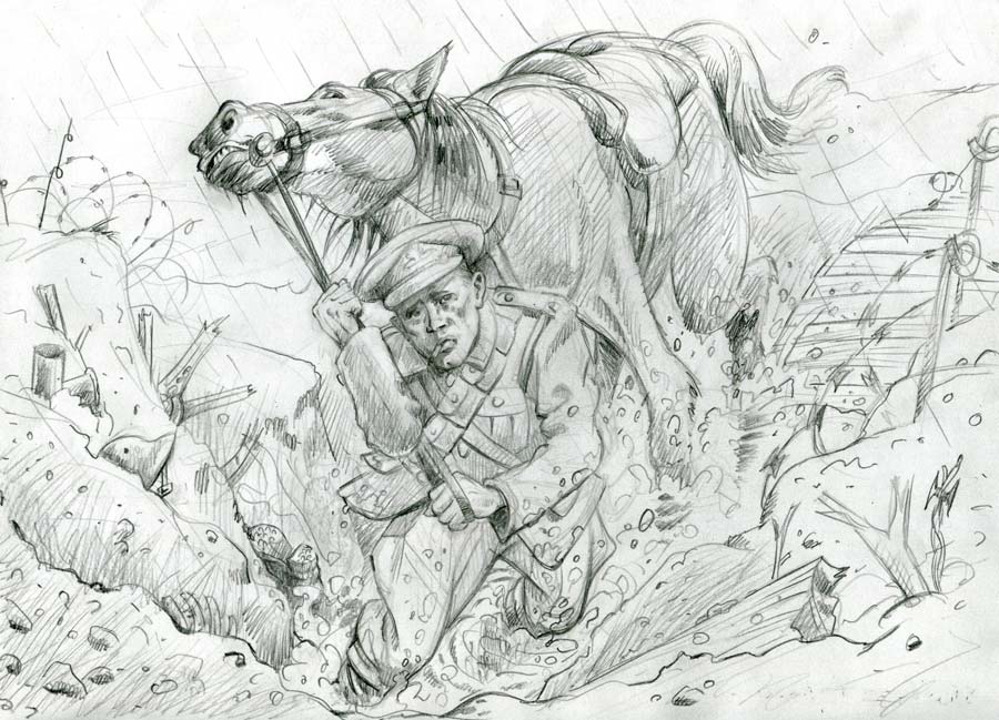 pencil drawing of a tommy on the western front in world war 1 wwi