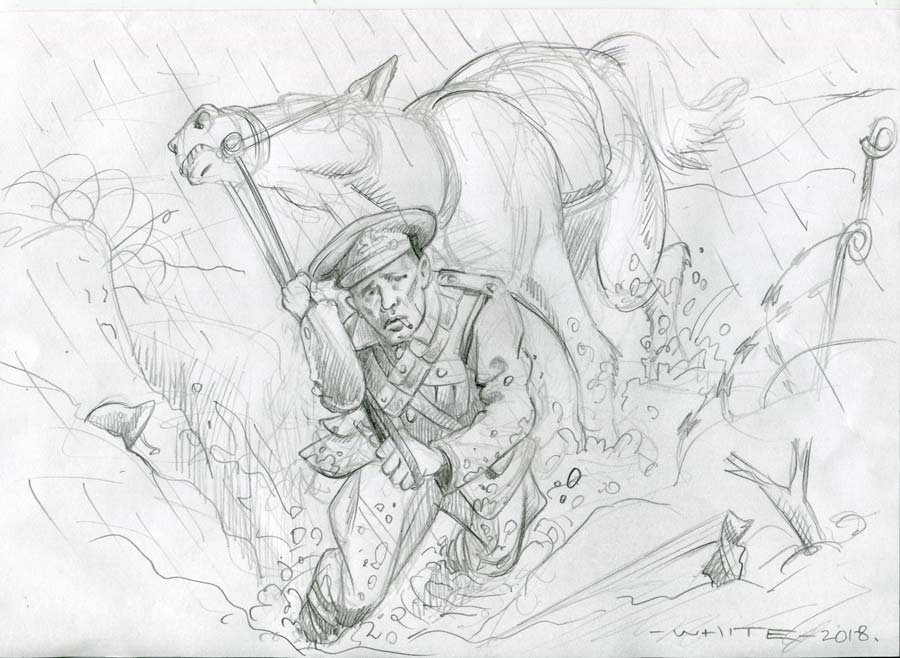 pencil drawing of a tommy on the western front in world war 1 wwi