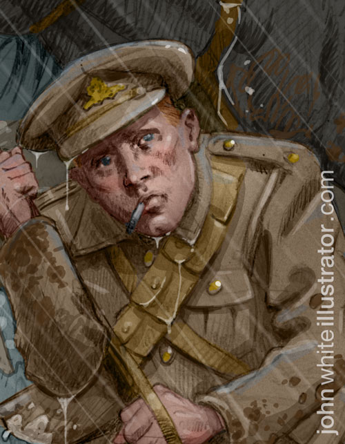 close-up detail of an illustration of a tommy on the western front in world war 1 wwi