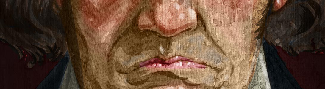 detail of a colour painting of ludwig van beethoven