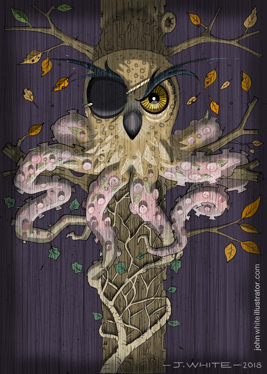 Owl, Ivy, Ocyopus chimera illustration art