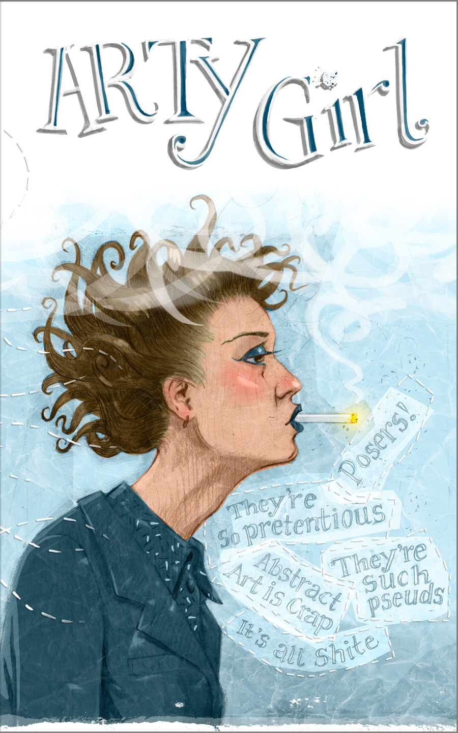 trade novel front cover illustration of a female art student