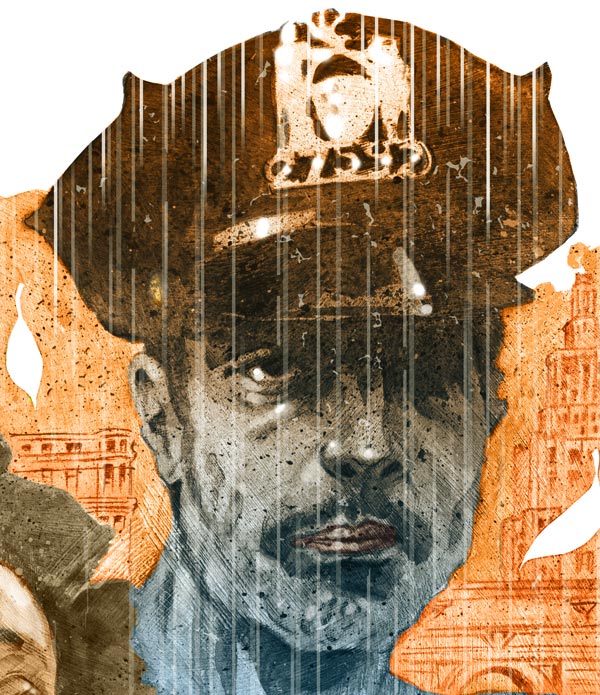 Detail of illustration, officer Bell of If Beale Stereet could talk, Ed Skrein