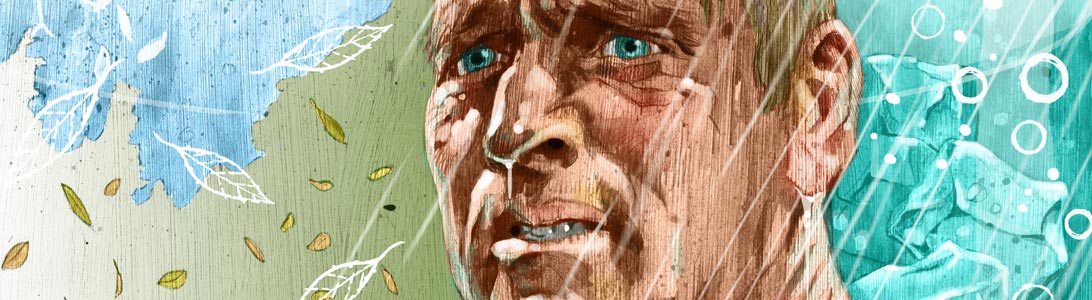 detail of illustration of burt lancaster in the movie The Swimmer ash tree