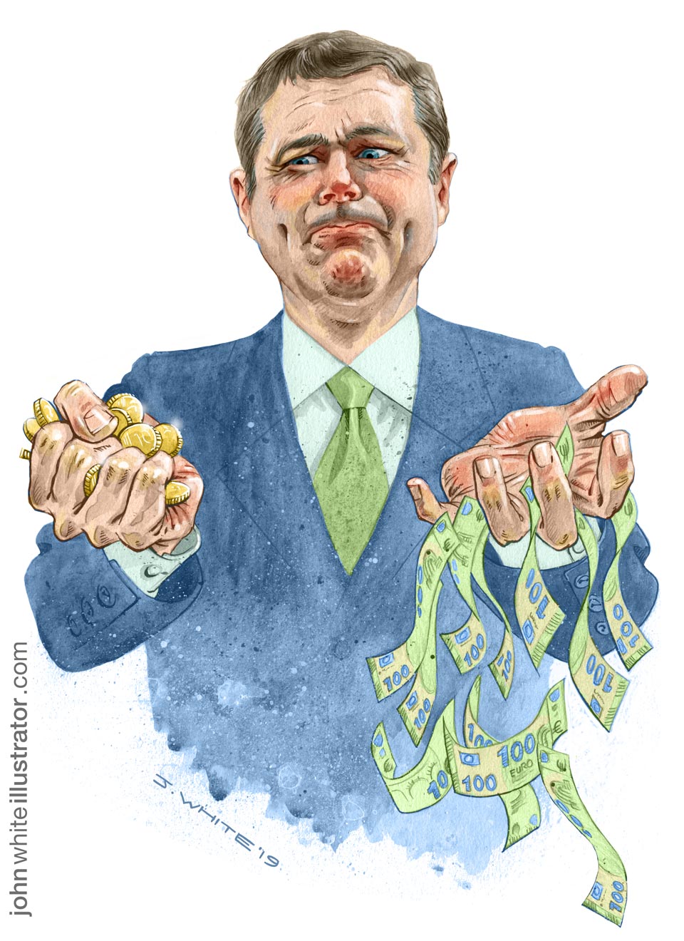 editorial illustration of fine gael minister paschal donhoe