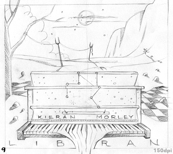 sketch for album cover art piano dali surrealism
