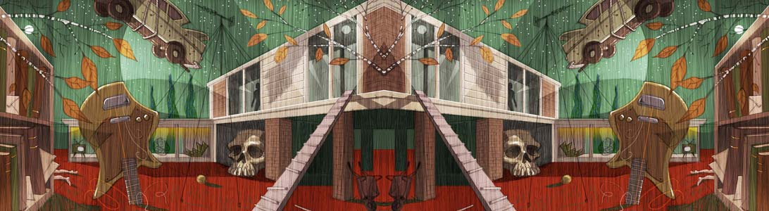 mirrored detail of surreal full colour irish illustration 